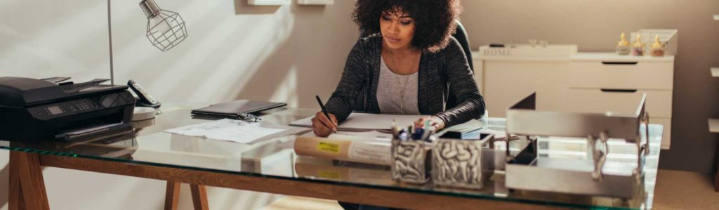 banner of woman working from home